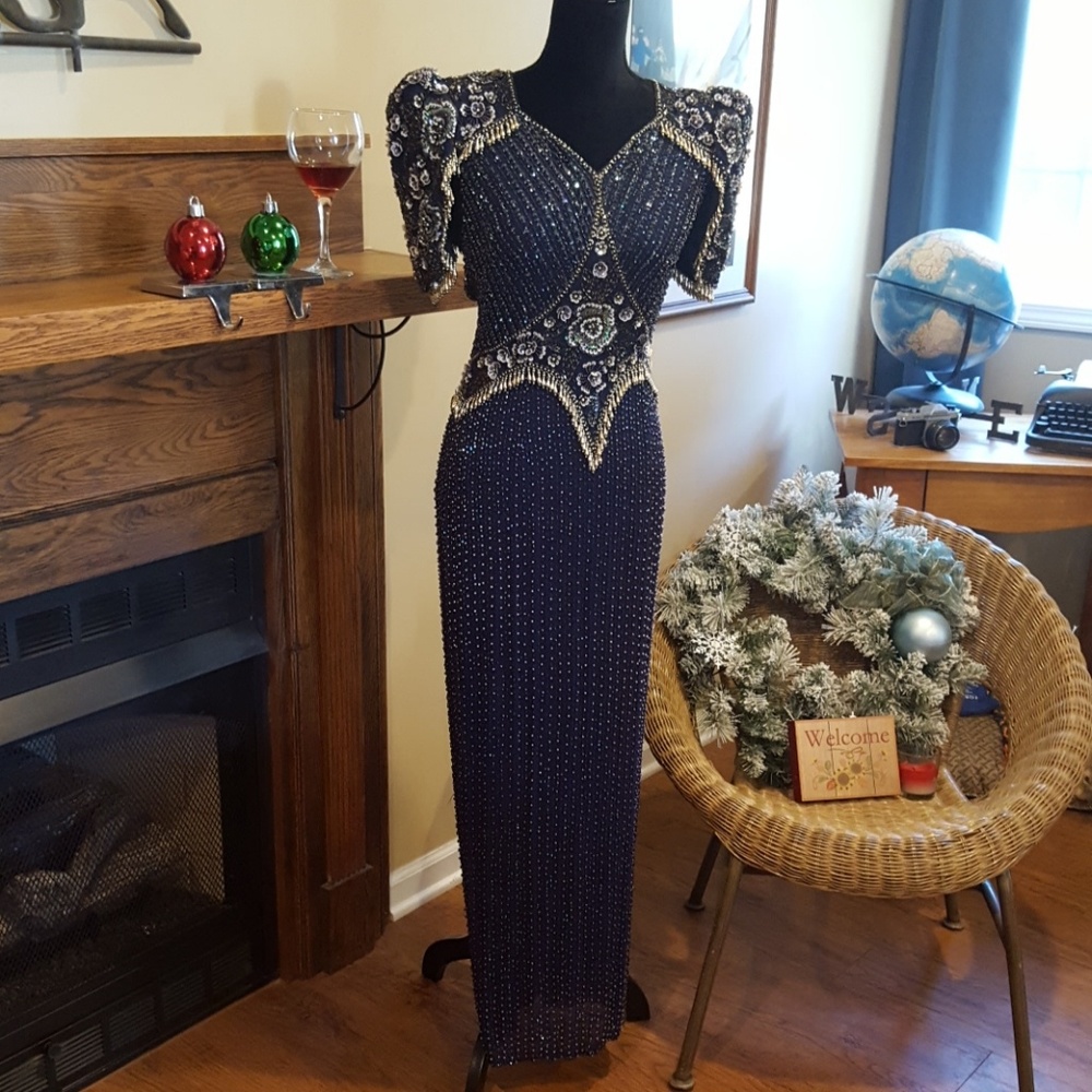 Landa vintage 80's navy sequin gown size 10